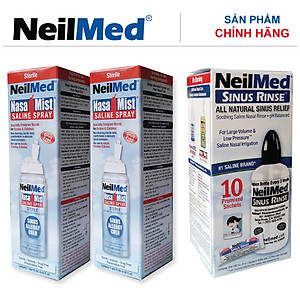 Combo Adult 24h Care: Bình Xịt Rửa Vệ Sinh Mũi Xoang Người Lớn NeilMed Sinus Rinse & Spray -SX Mỹ, Đánh Bật Sổ Mũi, Nghẹt Mũi và Viêm mũi (Bình 10 gói muối rửa; 2 chai xịt phun sương 75ml)