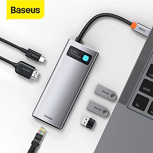 Hub chuyển đa năng Baseus Metal Gleam Series Multifunctional Docking Station ( Type-C to HDMI/ USB3.0/ LAN / SD Card Reader/ Type C PD 100W, Multifunctional HUB) - Hàng Chính Hãng