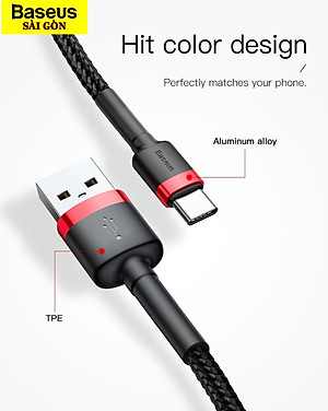 Cáp sạc Baseus Cafule Quick Charge và truyền dữ liệu tốc độ cao Usb to Type C 3A CATKLF- Hàng chính hãng