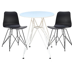 Bàn tiếp khách Bàn cafe mặt tròn 60 cm gỗ sơn hiện đại chân thép sơn tĩnh điên trắng đen TE DSR - 06W tại HCM