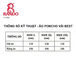 Áo Mưa Choàng Cánh Dơi Cao Cấp, RANDO Chính Hãng, Dày Dặn, Bền Bỉ Không Thấm Nước, Loại Người Lớn Xẻ Tà, Cho Nam Nữ