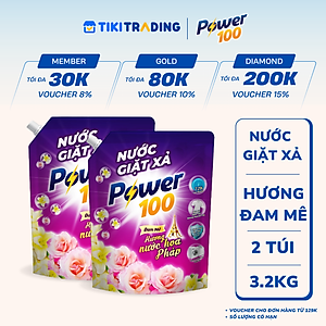 Combo 2 Túi Nước Giặt Xả POWER100 Hương Nước Hoa Pháp 3.2KGx2