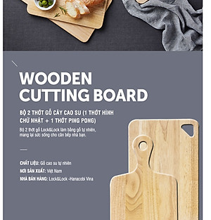 Bộ 2 Thớt Gỗ Cây Cao Su Lock&Lock LWC001S2