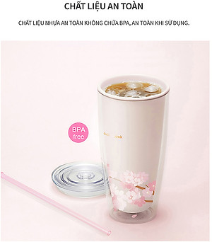 Ly Nhựa 2 Lớp LocknLock Double Wall Cold Cup Cherry Blossom 750ml HAP509
