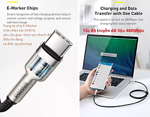 Cáp sạc C to C 100W Baseus Cafule Series Metal Data Cable - Hàng chính hãng
