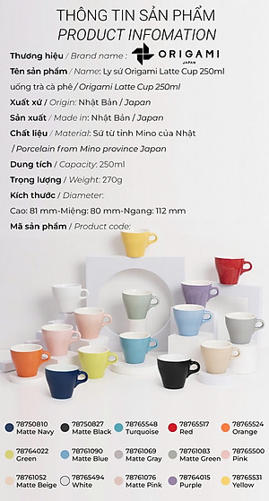 Ly sứ Origami Latte Cup 250ml uống trà cà phê