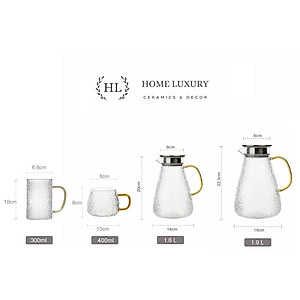 Bình thuỷ tinh chịu nhiệt sần quai vàng | Bộ bình cốc thủy tinh sần Borosilicate chịu nhiệt, chịu lực cao cấp