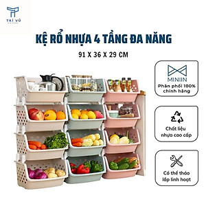 Kệ Rổ Nhựa 4 Tầng Đựng Đồ Đa Năng Cao Cấp - Ko Nắp Có Lỗ Thông Thoáng - Nhà Bếp, Phòng tắm, Phòng Ngủ Đều Để Được- Hàng Chính Hãng MINIIN(Giao Màu Ngẫu Nhiên)
