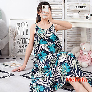 Váy ngủ hai dây nữ vải Cotton lanh lụa mềm mịn thoáng mát, đầm ngủ mặc nhà nữ suông rộng mã V0278