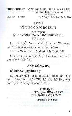Bộ Luật Tố Tụng Hình Sự  Nước Cộng Hòa Xã Hội Chủ Nghĩa Việt Nam