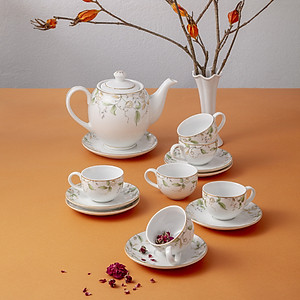 Bộ ấm trà phình thon hoa 014 họa tiết hoa Ngọc Diệp