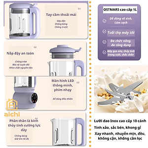 Máy Làm Sữa Hạt, Máy Nấu Sữa Hạt Cối Thủy Tinh OSTMARS Hàng Chính Hãng MINIIN 1100ml - 8 Chức Năng Xay Nấu Tiện Lợi - TẶNG KEM 2 CHAI THỦY TINH ĐỰNG SỮA HẠT