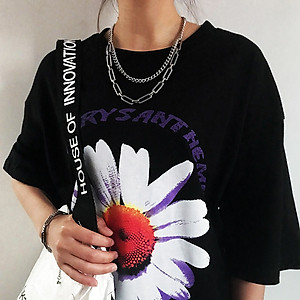 Dây chuyền vòng cổ nam nữ 2 lớp xích vuông cá tính