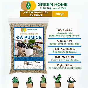 Đá Pumice Greenhome, Bao 500gr, Đất Trồng Sen Đá, Giá Thể Trồng Cây, Lót Chậu, Nhiều Khoáng Chất, Thoát Nước Tốt