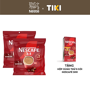 [Tặng Bộ 2 Ly thủy tinh] Combo 2 Bịch Cà phê Hòa tan NESCAFÉ VỊ NGUYÊN BẢN 46 + 3 gói Đậm Thơm Hoàn Hảo