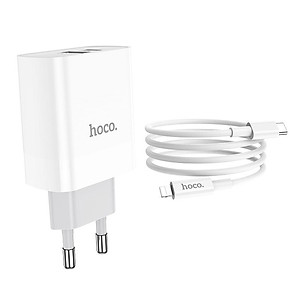 Bộ sạc PD20W Hoco C80A cổng Usb và Type-C kèm dây sạc Type-C to iPhone - Hàng chính hãng