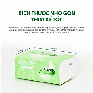 Khăn giấy lụa cao cấp Arosa Túi 10 Gói 300 tờ 3 lớp Trắng tự nhiên, Đa công dụng và tiện lợi, Phù hợp cho cả mẹ bầu và em bé, 100% bột giấy nguyên sinh rừng trồng