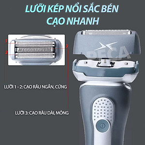 Máy cạo râu chuyên nghiệp Kemei KM-111 lưỡi kép nổi sắc bén kèm đầu tỉa phụ sạc nhanh USB chống thấm nước IPX5 
