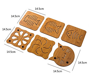 Combo 5 đế lót nồi chịu nhiệt bằng gỗ PaKaSa - Họa tiết giao ngẫu nhiên