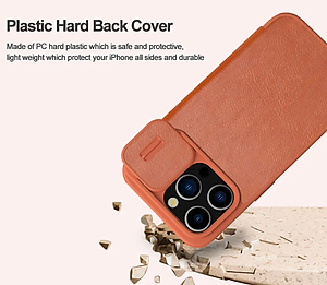 Bao da dành cho iPhone 15 Pro Max, 15 Pro hàng chính hãng Nillkin QIN có nắp trượt bảo vệ camera - Hàng nhập khẩu