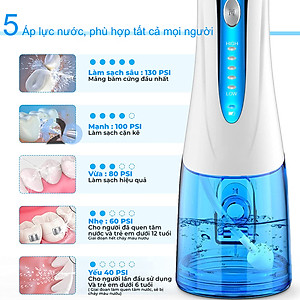 Tăm nước cầm tay H2ofloss HF-6. Tăm nước 5 chế độ, 5 đầu tăm đa chức năng, túi vải đựng máy, pin sử dụng tối đa 21 ngày, tặng kèm củ sạc nguồn thấp