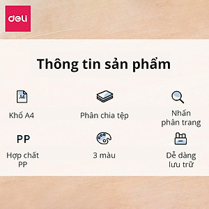 Cặp đựng tài liệu A4 Deli - 8 ngăn phân trang - file lưu trữ tài liệu - linfini - Xanh Dương / Trắng - 72456