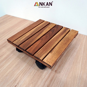 Đế Lót Chậu Cây Có Bánh Xe Dùng Để Chậu Cây Chậu Hoa Ngoài Trời Hoặc Trong Văn Phòng Giúp Không Gian Gọn Gàng Sạch Sẽ - Đế Vuông Màu Vàng Cạnh 30Cm Gỗ Tràm Bền Bỉ Thương Hiệu ANKAN