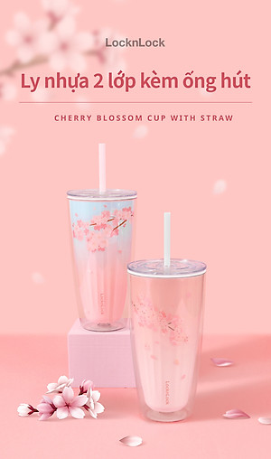 Ly nhựa LocknLock 2 lớp 750ml HAP522 720ml Anh Đào - Hàng chính hãng kèm ống hút, cách nhiệt tốt, miệng rộng - JoyMall
