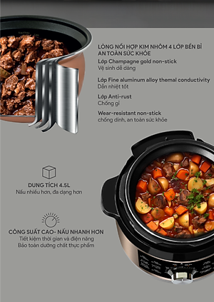 Nồi Áp Suất BlueStone PCB-5648 - 4,5 lít - 900W - Bảng điều khiển cơ - Bảo hành 2 năm - Hàng chính hãng