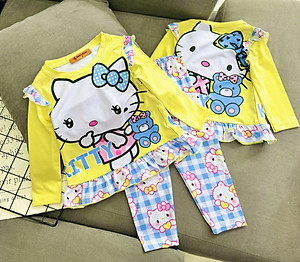 Đồ bộ ngủ dài tay cho bé gái kuromi hello kitty từ 12-40kg chất thun lạnh mềm mịn mát
