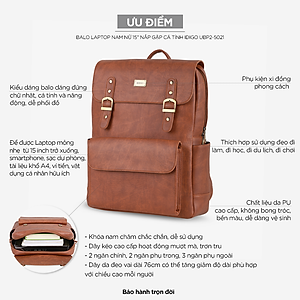 Balo da nam nữ công sở khóa gài thanh lịch UBP2 - 5021, ba lô đựng laptop 15 inch