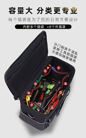 [Cao Cấp] Túi Đồ Nghề Dụng Cụ Sửa Chữa Nắp Vuông Có Ngăn Phụ Kéo Khóa màu đen xám KIRITO