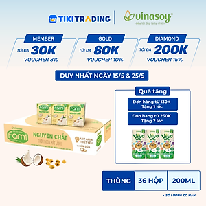 Thùng Sữa Đậu Nành Vinasoy Fami Nguyên Chất Vị Sữa Dừa (200ml x 36 Hộp)