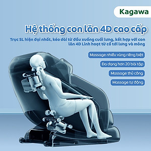 Ghế massage toàn thân Kagawa K6 Pro con lăn 4D, đa chức năng, tự động xoa bóp từ cổ, vai, gáy đến chân