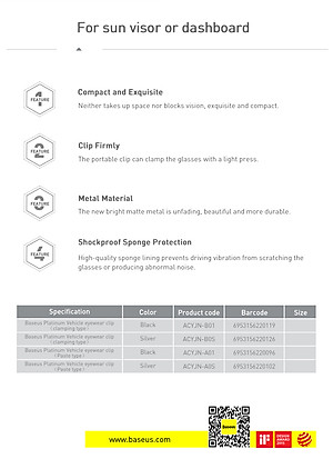 Móc kẹp treo Baseus Platinum Vehicle Eyewear Clip ACYJN- Hàng chính hãng