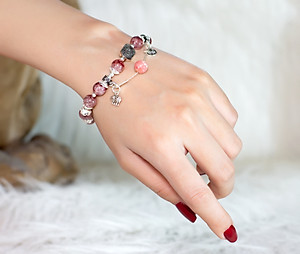 Vòng tay phong thủy Thạch anh dâu tây mix đá Đào hoa cho mạng Hỏa - Thổ, đá thiên nhiên AAAA