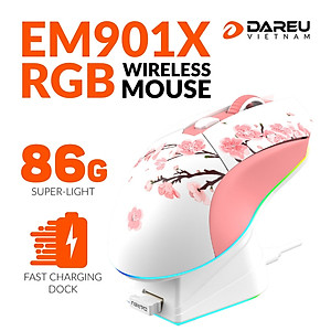 Chuột không dây Gaming DAREU EM901X RGB - SAKURA PINK ( SUPERLIGHT, FAST CHARING DOCK ) - Hàng chính hãng