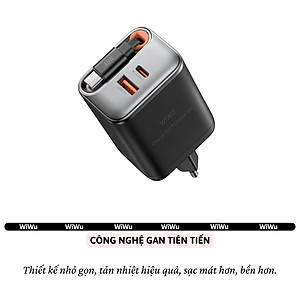 Adapter cóc củ sạc nhanh 45W PD USB C + USB-A 3.0 kèm dây sạc Type-C PPS chống cháy hiệu WIWU Helix Fast Charger cho iPhone iPad Oppo Samsung - Hàng nhập khẩu