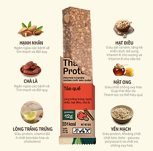 BANU Táo Quế - Thanh protein (đạm) Yến mạch và các hạt ngũ cốc – Thanh năng lượng thay thế các bữa ăn (sáng, trưa, chiều, xế, tối) tiện lợi, tốt cho sức khỏe, phù hợp với người bận rộn, tập luyện thể thao