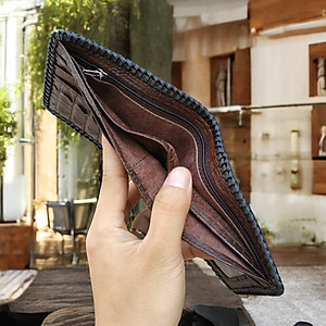 Ví Nam Da Cá Sấu Dáng Ngang Dễ Sử Dụng. Ví 2 Mặt Đan Viền Thủ Công