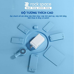 Củ sạc siêu nhanh 65W Rockspace T60 3 cổng sạc, 2 typeC 1 USB - Hàng chính hãng