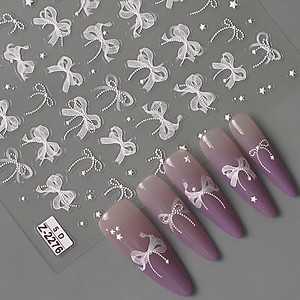 Sticker 5D Nơ Ren Lụa Nổi Z2276 Siêu Hot, Hình Dán Móng Nơ Trắng CA6846 Làm Nail Trẻ Trung Nữ Women