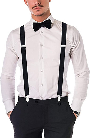 Dây Đai Quần Chữ Y Kèm Nơ 4 Kẹp Co Giãn Yếm Đeo Cạp Quần Chống Trượt Thời Trang Sơ Mi Nam