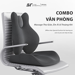 Combo Đệm Mông Và Tựa Lưng Công Thái Học Tích Hợp Massage Chườm Nóng Gối Cao Su Non Giảm Đau Cột Sống Lưng - Sairui