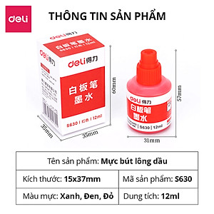 Mực Bút Lông Dầu Chính Hãng Deli - 3 Màu Mực - Dung Tích Lớn - Tiết Kiệm, Dễ Dàng Thay Thế - S630