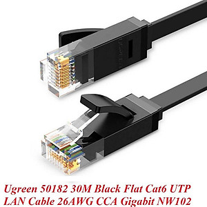 Ugreen UG50182NW102TK 30M cáp mạng dẹt Cat6 26AWG CCA Gigabit UTP LAN màu đen - HÀNG CHÍNH HÃNG