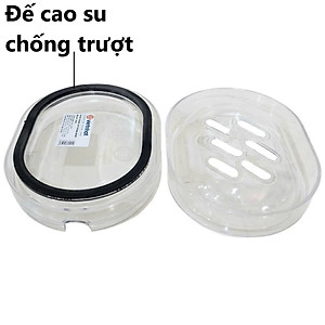 Khay hộp đựng xà bông cục nhựa VIỆT NHẬT - Trong suốt, có nắp, lỗ thoát nước, đáy chống trượt 