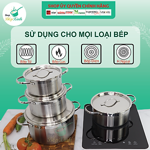 Bộ nồi inox bếp từ Fivestar 3 lớp đáy liền inox 304 nắp inox - tặng 1 vá canh