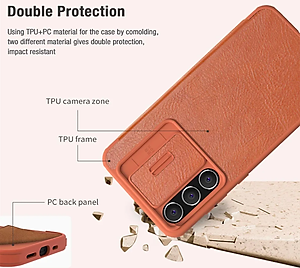 Bao da cho SamSung Galaxy S24 Fe ,  S23 FE chính hãng Nillkin QIN có nắp trượt bảo vệ camera sau - Hàng chính hãng