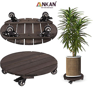 Đế Lót Chậu Cây Có Bánh Xe Cao Cấp ANKAN, Tròn Màu Xám Đen R35cm, Tải trọng 150 Kg, Di Chuyển Chậu Cây Êm Ái, Không Ồn